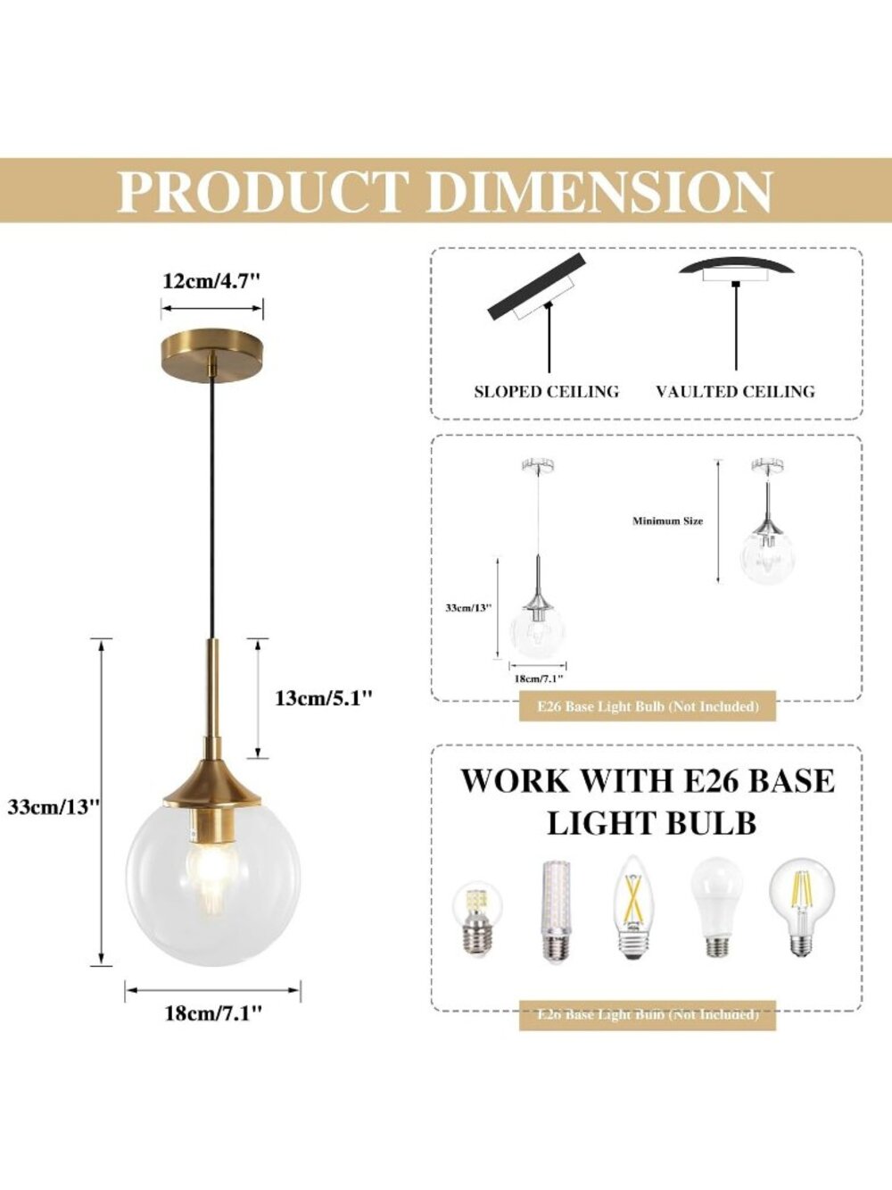 NEW KCO Lighting Clear Globe Pendant Lights Kitchen Island Bubble Gold Glass